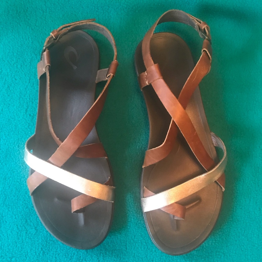 OluKai Brown and Silver Women's Sandals